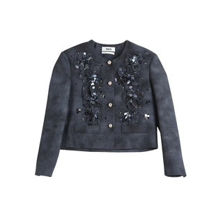 【周深同款】4MILE 25秋季新款重工亮片复古短外套晕染小香风上衣