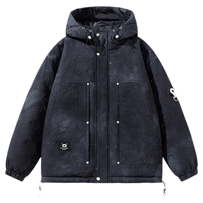 IDLE IDOL美式复古扎染做旧保暖防寒休闲宽松云朵面包连帽羽绒服