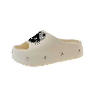 猫咪凉拖鞋女外穿夏季厚底海边配裙子eva拖鞋增高黑色防滑沙滩鞋