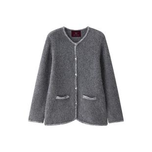 【明星联名款】羊织道花火 100%牦牛绒春秋百搭女圆领珠片短外套