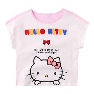Hello Kitty童装女童夏季薄款短袖T恤可爱新品宝宝圆领短袖上衣