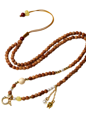 印度老山檀木项链宋锦葫芦挂链