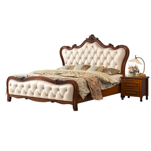 美式实木床现代简约主卧1.8双人高端奢华婚床大床复古原木家具