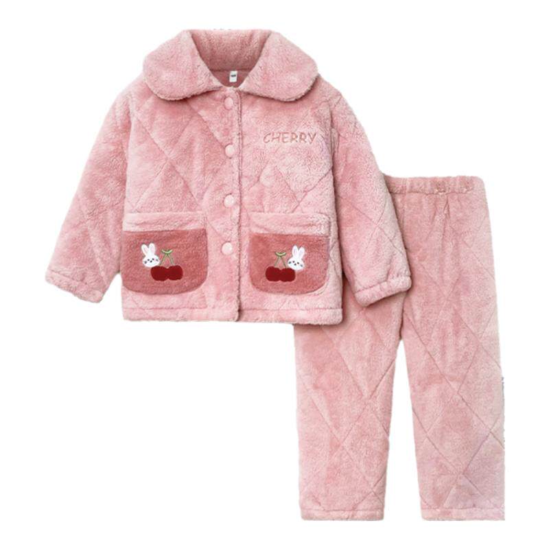 安之伴童装【御寒型】冬季珊瑚绒三层夹棉加厚外穿女童家居服套装