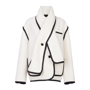 婉甸融雪之时短款呢料外套冬季短板茧型V领MBC4O01SJXW0