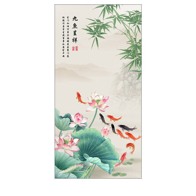 荷花鱼玄关装饰画入户新中式是