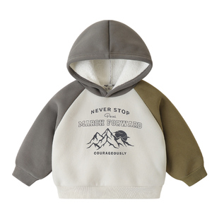 右欧童装男童女童连帽加绒卫衣秋冬季新款儿童宝宝加厚保暖上衣