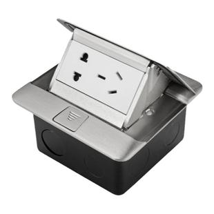 罗格朗超薄缓冲阻尼不锈钢五孔地插地脚插座隐藏式桌面插座银色面