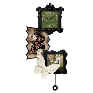 国补中古风客厅时钟挂墙2026新款复古创意钟表带钟摆高级发光挂钟