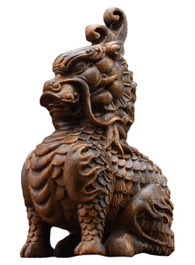 天然绿檀木雕麒麟文玩手把件实木雕刻工艺品车载桌面摆件吉祥礼品