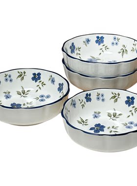 6英寸菜碗ins风南瓜碗高颜值釉下彩蓝色花陶瓷儿童碗甜品碗沙拉碗
