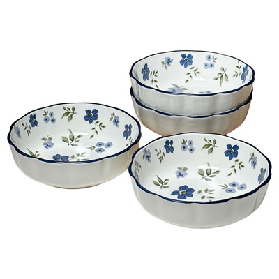 6英寸菜碗ins风酸奶碗高颜值釉下彩蓝色花陶瓷儿童碗甜品碗沙拉碗