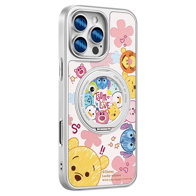 维尼团子适用iPhone17Promax手机壳新款苹果16Pro磁吸带支架保护套支点迪士尼ip15高级感奢华13pm全包仿皮14