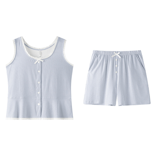贝妍凉感莫代尔棉睡衣女夏季无袖短裤家居服休闲清爽少女开衫套装