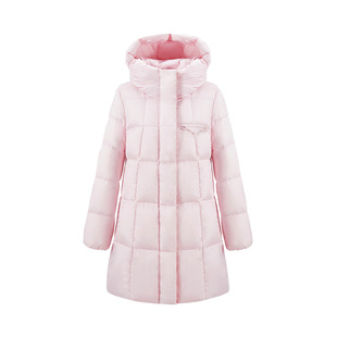 【90%鹅绒】CHICHY宽松减龄粉色中长款连帽羽绒服外套女25冬新款