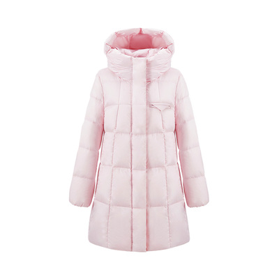CHICHY浅粉色宽松a字连帽羽绒服