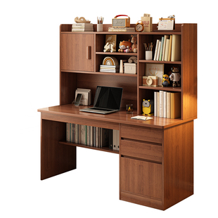 简约书桌中学生家用学习写字台卧室书架一体桌子书柜靠墙电脑桌