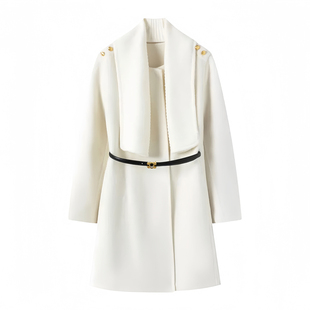 双面羊绒大衣女中长款2025秋冬新款小个子毛呢外套围脖设计可拆卸