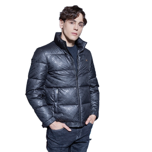 【潮流满印】古鲨立领羽绒服男商务时尚保暖防泼水夹克外套冬