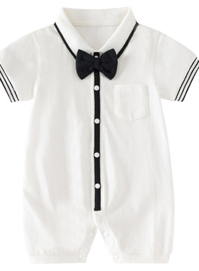 婴儿夏装男宝宝满月服百天周岁礼服百日宴一岁纯棉英伦绅士连体衣