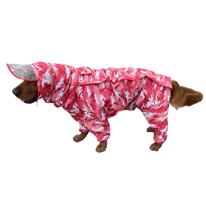 宠物狗狗中大型犬金毛萨摩阿拉斯加防水迷彩蓝色粉色红色连帽雨衣