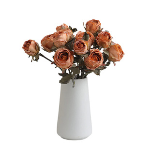 法式焦边玫瑰仿真花高档客厅花束假花摆件餐桌花干花装饰道具摆设