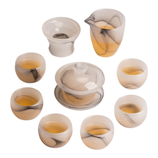 水墨琉璃茶具套装家用轻奢高档功夫茶杯盖碗泡茶壶办公室会客喝茶