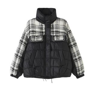 mc2黑色立领小香风撞色短款羽绒外套女装冬装新款时尚面包服