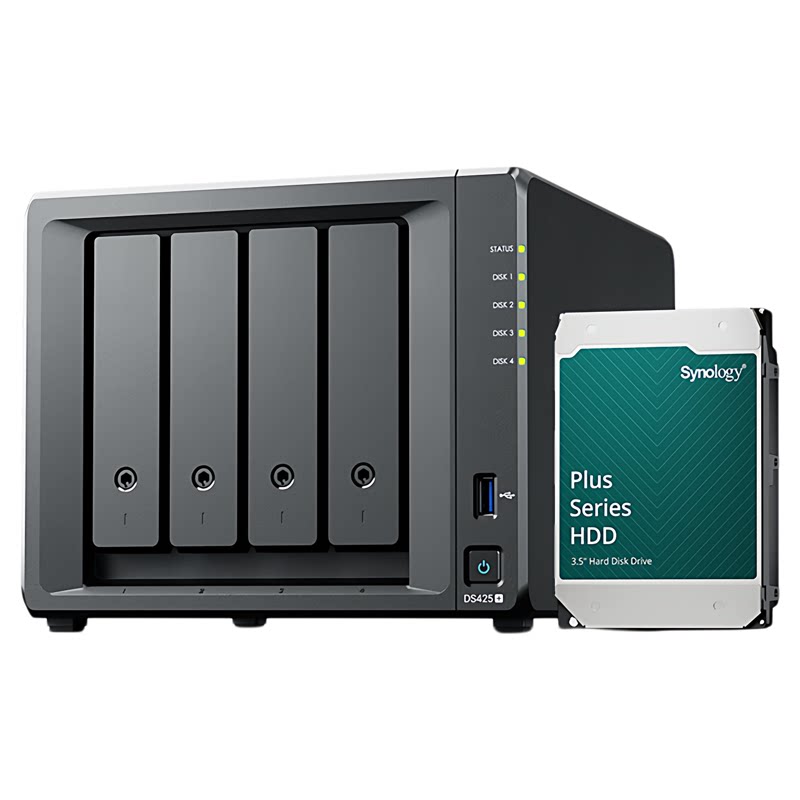 Synology群晖DS425+DS423+NAS四盘位 4核心网络存储服务器家用级办公私有云盘数据备份 文件共享快照防