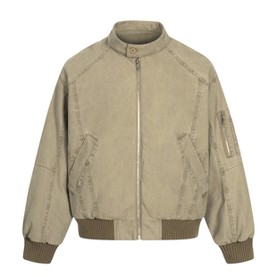 卡其立领轻薄工装羽绒服男生冬季短款巴恩风宽松加厚保暖休闲外套