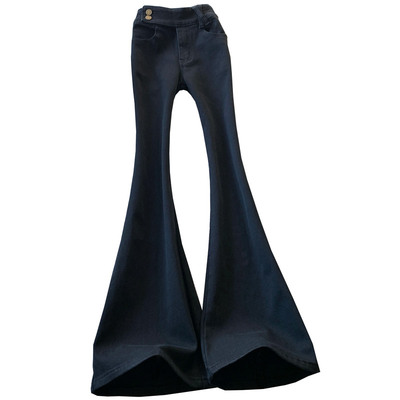 黑色微喇牛仔裤女冬季加绒裤长裤