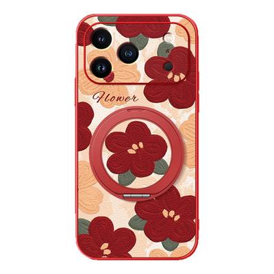 油画红花适用苹果17手机壳iphone16ProMax苹果15/14新款13磁吸支架xs2026新年11/12女款16plus卡通小羊皮air
