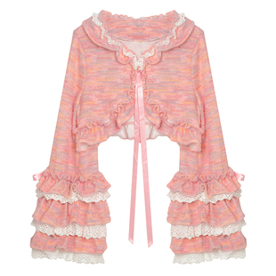 MEME原创设计 日系可爱甜美少女针织上衣 Lolita粉色小众外套毛衣