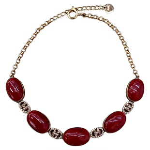 ENIMOL日本aka阿卡红珊瑚手链女轻奢小众设计五蛋面18k金钻石镶嵌