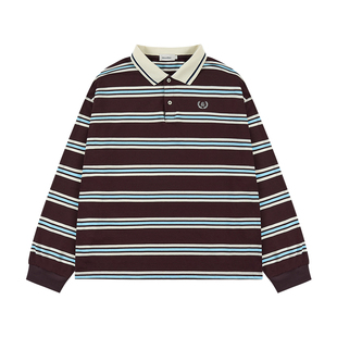 GOODBAI新款刺绣logo翻领撞色条纹长袖POLO衫男女同款