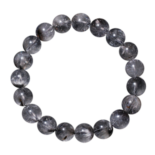 天然猫眼黑银钛晶手串单圈水晶共生幽灵发晶手链礼物饰品女生礼物