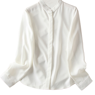通勤OL气质简约白色衬衣长袖春秋2025新款百搭休闲单排扣立领上衣