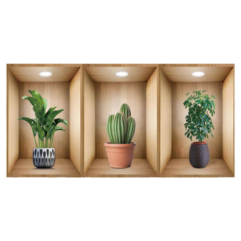 楼梯立体装饰画三联画墙贴过道餐厅挂画花瓶盆栽创意绿植自带背胶