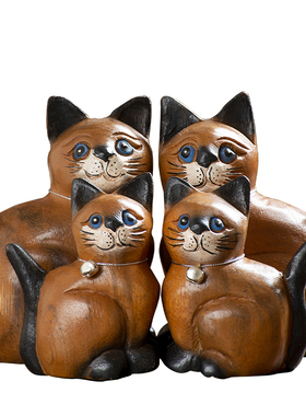 可爱风小猫咪结婚礼物泰国木雕