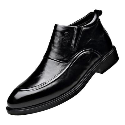 老人头冬季真皮加绒侧拉链高帮鞋