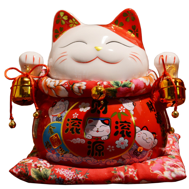 和猫坊金色红色招财猫德化瓷猫