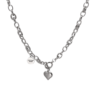 银色爱心ot扣卫衣项链女