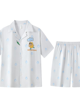 宫蝶【凉感型】蜡笔小新短袖睡衣男士夏季纯棉卡通家居服两件套装