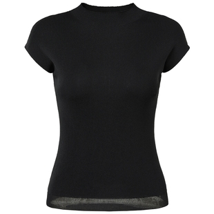 马天奴女装春秋款纯色老钱风半高领针织衫短袖上衣修身弹力舒适