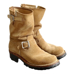 美式复古机车靴男暗黑骑士靴工装靴中筒工程师皮靴皮带扣切尔西靴