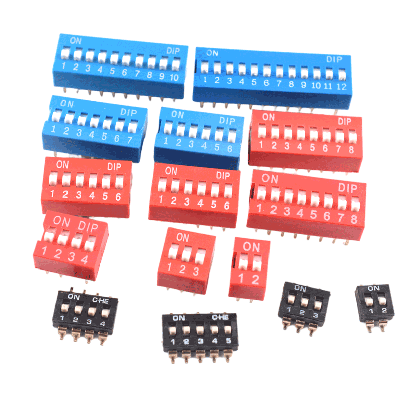 拨码开关贴片DS-1P2P3P4P5P6P7P8P9P10P12位2.54mm红蓝色平拨直插