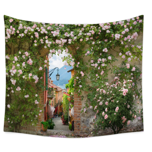 欧式田园玫瑰花墙壁装饰大挂毯墙布床头卧室宿舍背景布挂布拍照