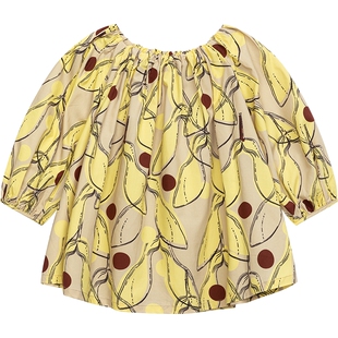 broadcute播童装圆领中袖童趣印花法式优雅衬衫女童KGR1C874