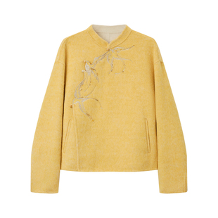 如意连云【瑞羽】冬款立领斜襟刺绣双面呢外套女新中式钉珠短大衣