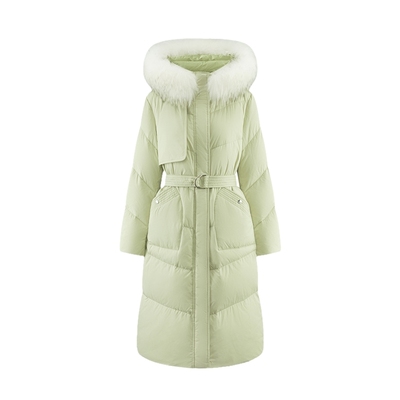 艾莱依可脱卸毛领长款羽绒服女士